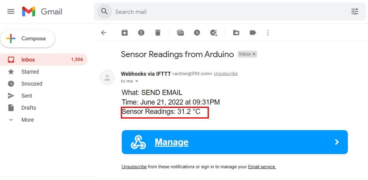 Arduino Send Email via IFTTT testing applet 2