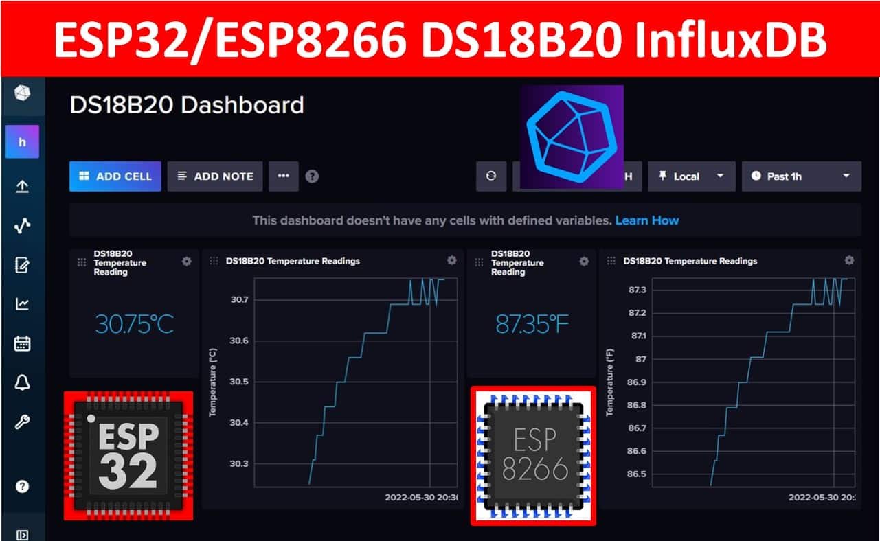 ESP32 ESP8266 Send DS18B20 Sensor Readings to InfluxDB