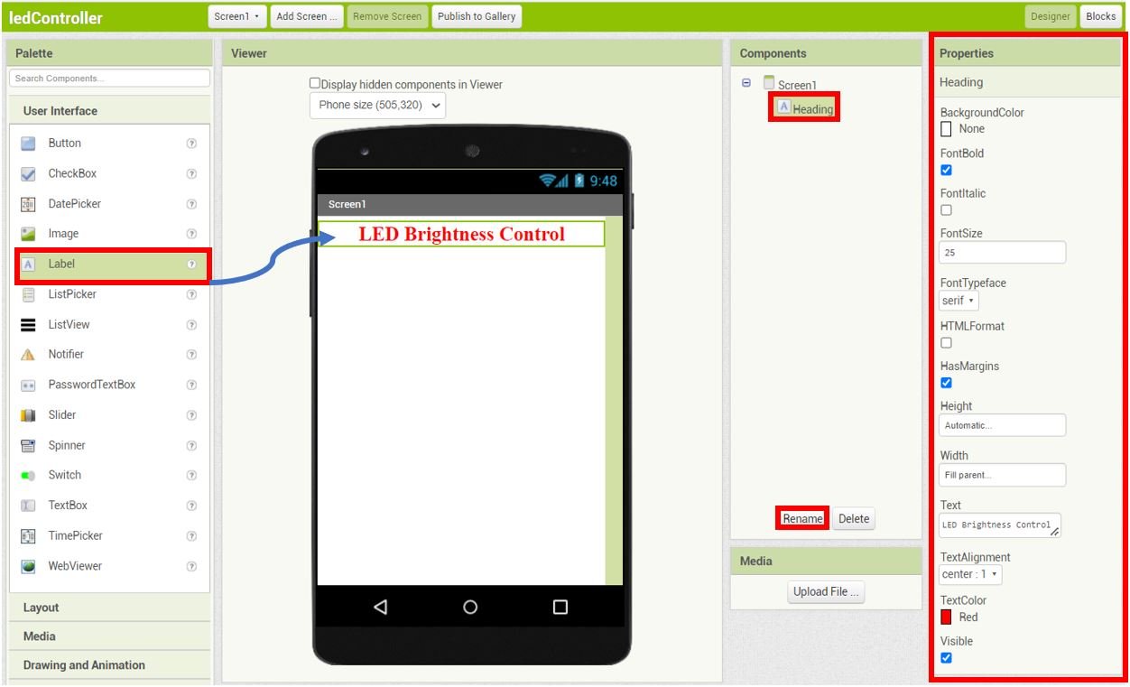 LED Slider Brightness Control App MIT APP Inventor 3
