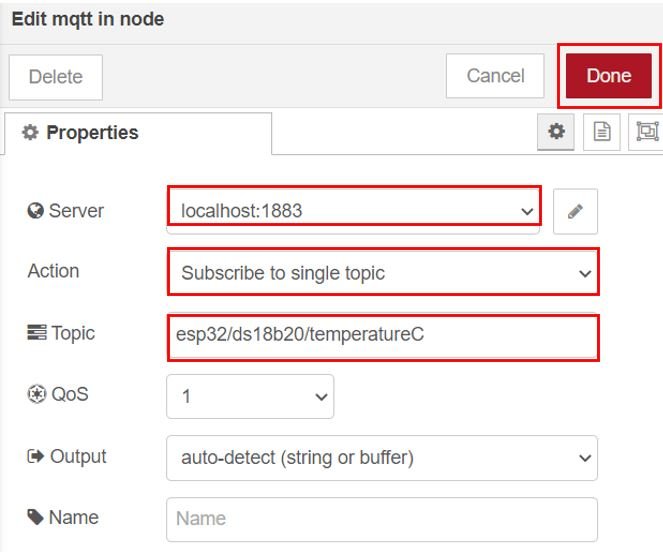 ESP32 MQTT DS18B20 Publish and Subscribe Project Set up Node-Red Dashboard 3