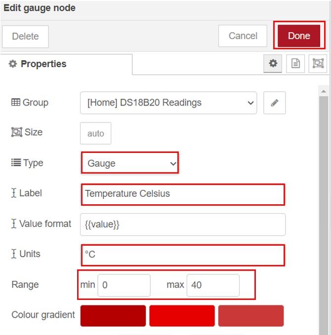 ESP32 MQTT DS18B20 Publish and Subscribe Project Set up Node-Red Dashboard 5