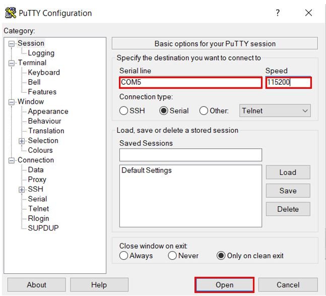 Putty Configuration for STM32 Serial Print UART