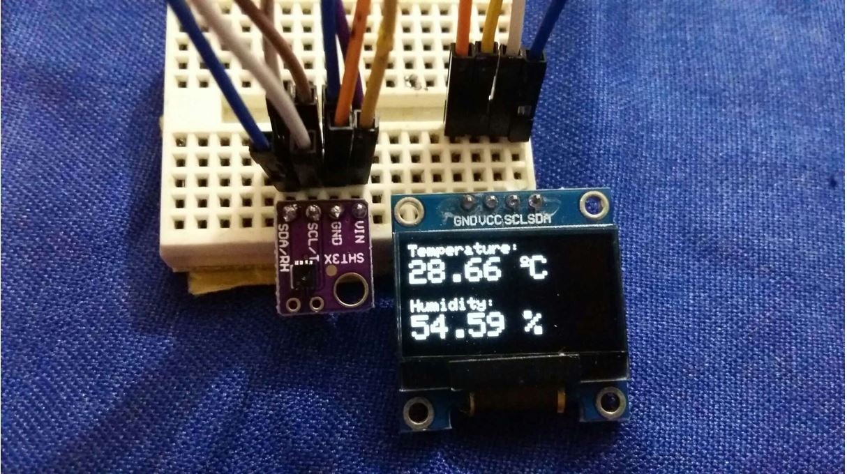 SHT31 Sensor Module with Arduino display readings on OLED demo