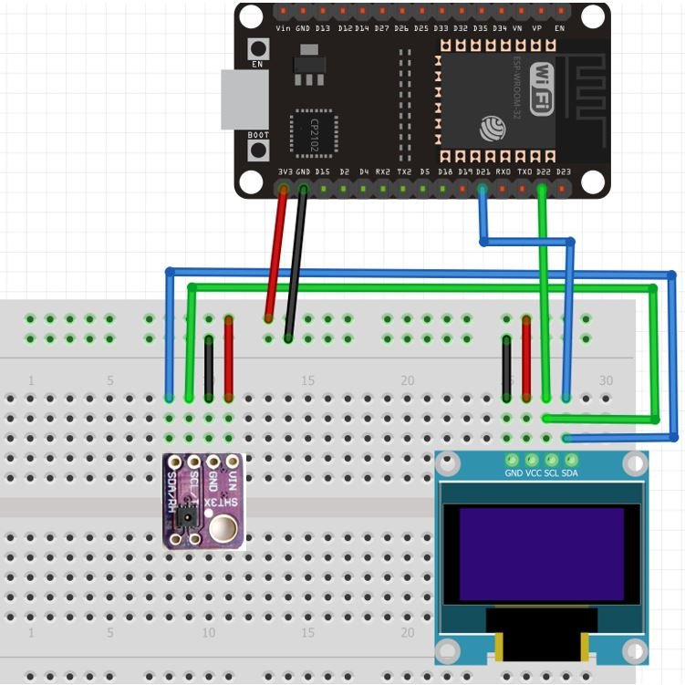 SHT31 with ESP32 and OLED connection diagram