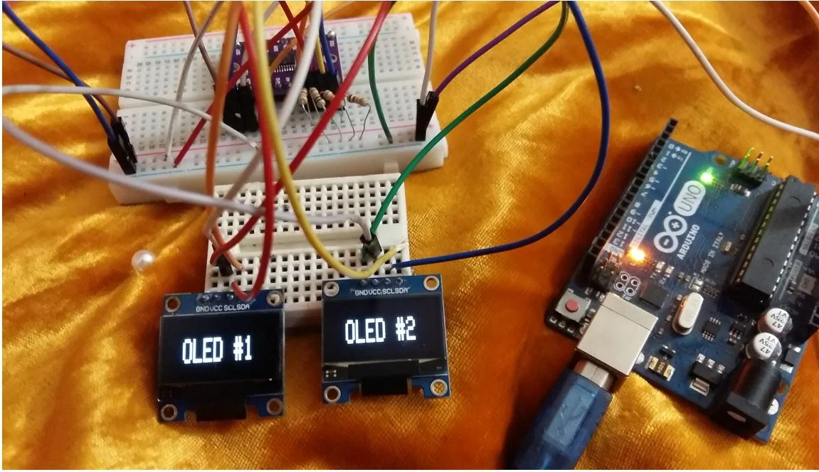 Arduino with TCA9748A Multiplexer and OLEDs demo