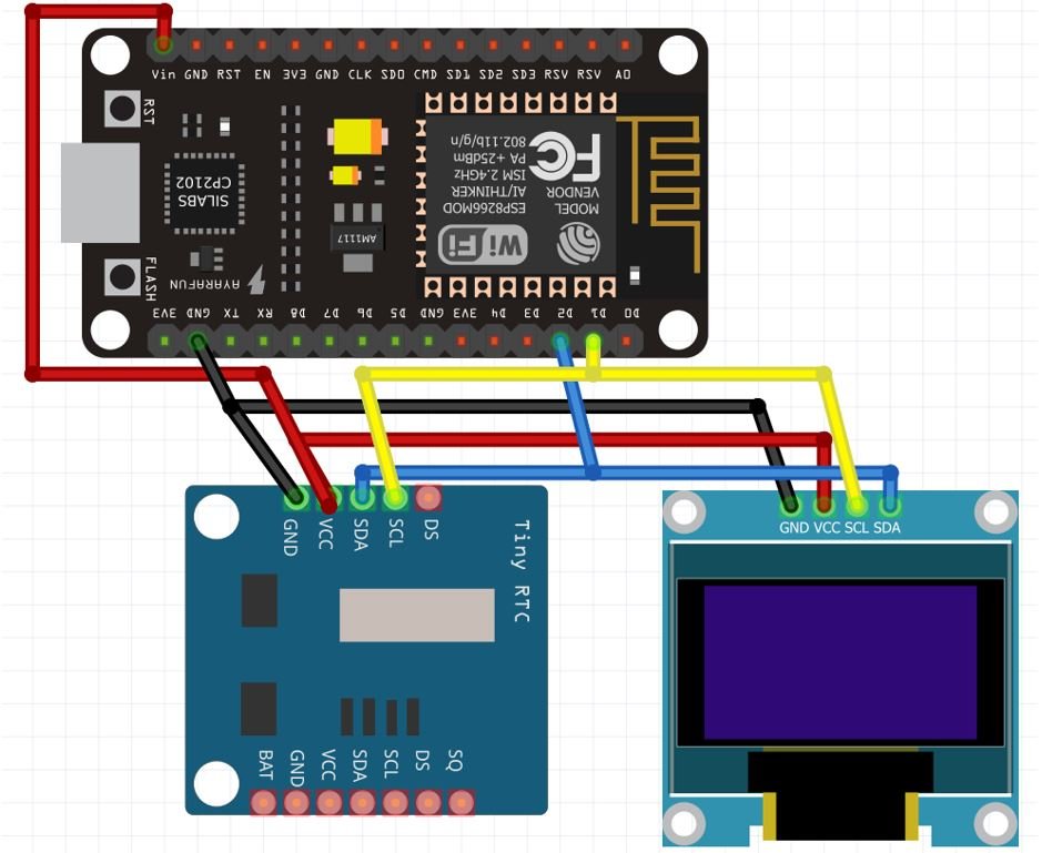 DS1307 RTC Module with ESP8266 and OLED schematic diagram