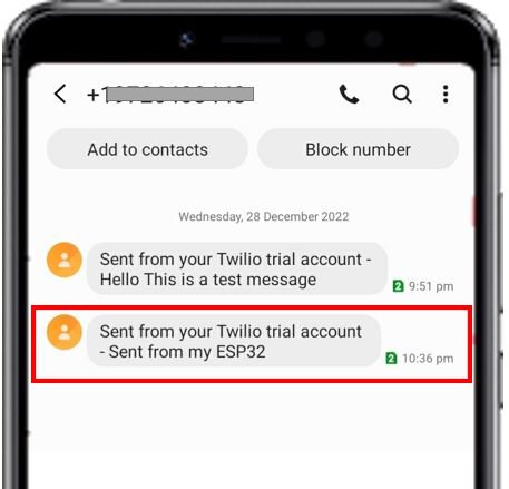 ESP32 with Twilio Send SMS demonstration