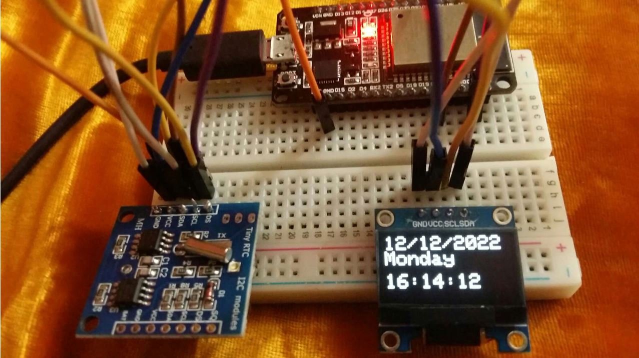 Interface DS1307 RTC Module with ESP32 and OLED hardware