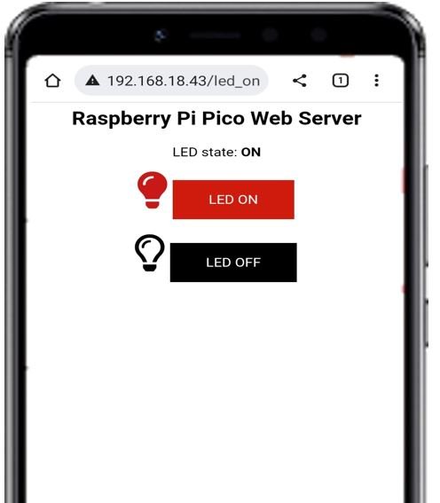 Raspberry Pi Pico W Control LED Web Server mobile view