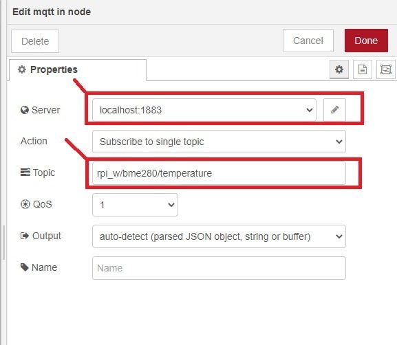Node-RED MQTT in subscribe to topics and select MTT broker