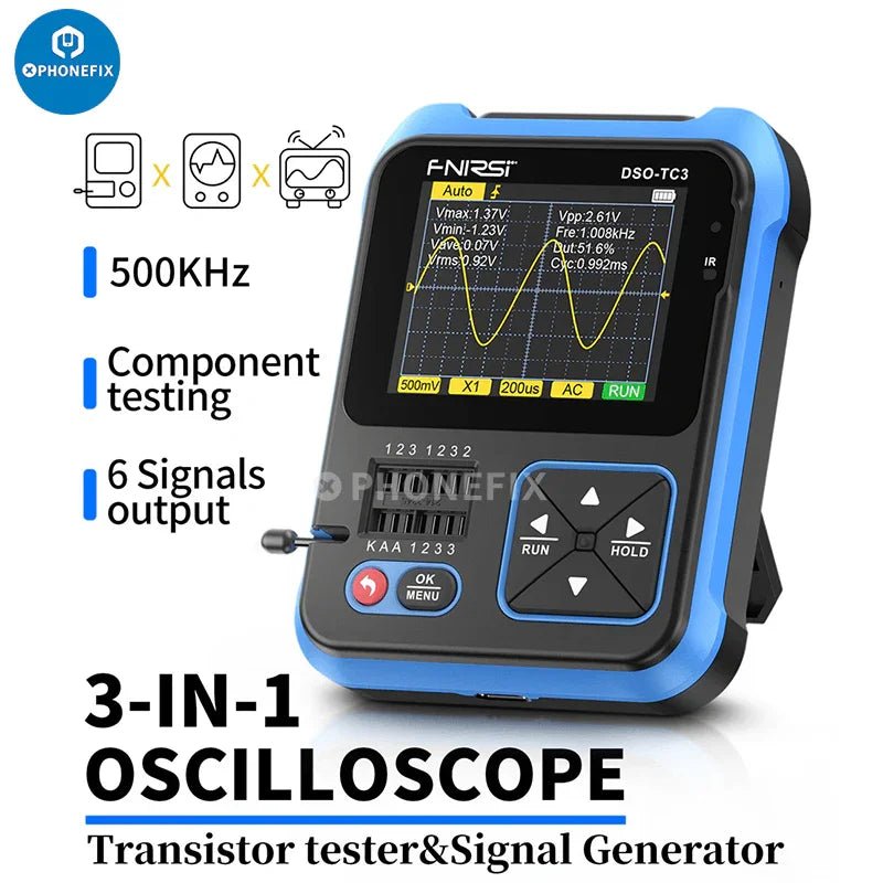 FNIRSI DSO-TC3 3-in-1 oscilloscope transistor tester signal generator