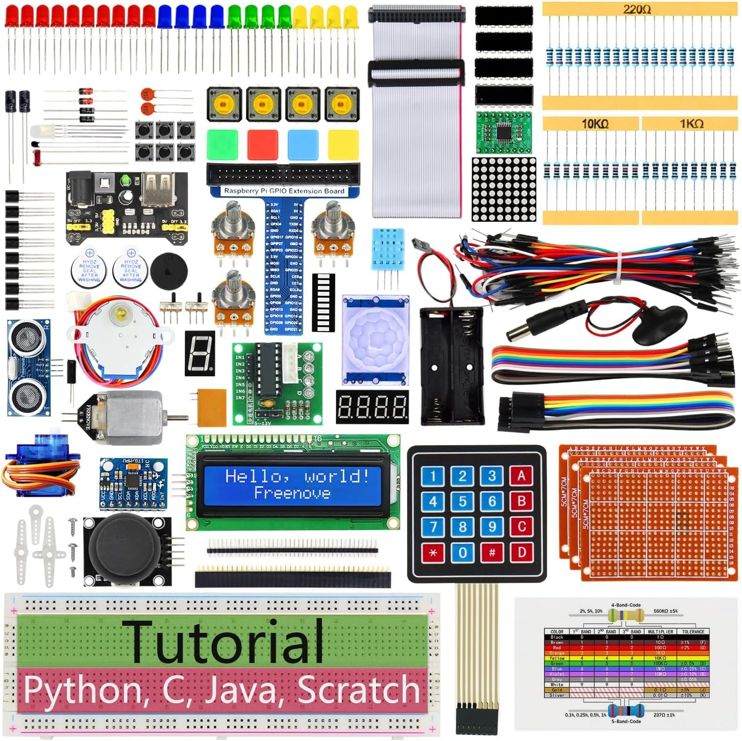 Freenove Ultimate Starter Kit components for Raspberry Pi Zero 2 W