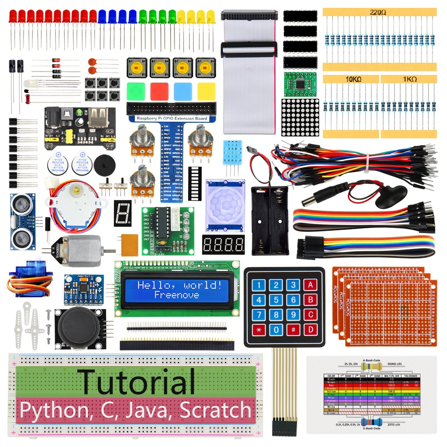 Freenove Ultimate Starter Kit for Raspberry Pi 5 with 223 components and breadboard