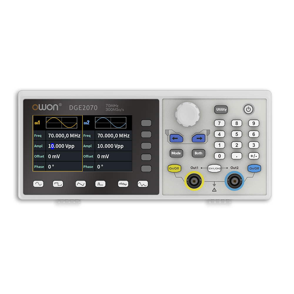 OWON DGE2070 70MHz dual-channel arbitrary waveform generator with SCPI