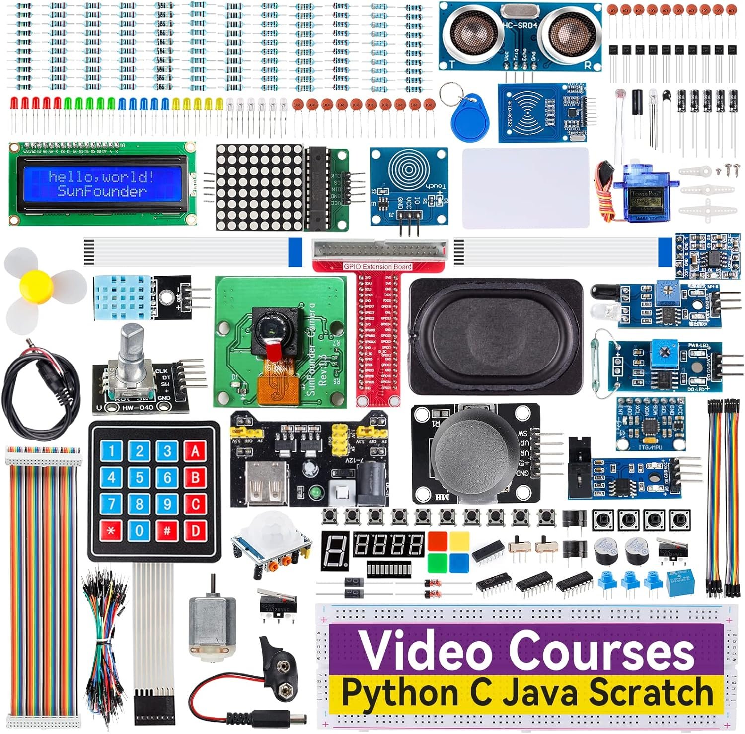 SunFounder Raphael Ultimate Starter Kit for Raspberry Pi 5 with sensors, modules and components