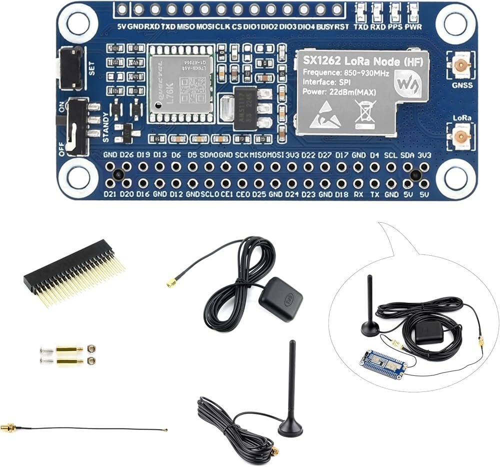 SX1262 LoRaWAN GNSS HAT for Raspberry Pi with magnetic antenna sub-GHz LoRaWAN