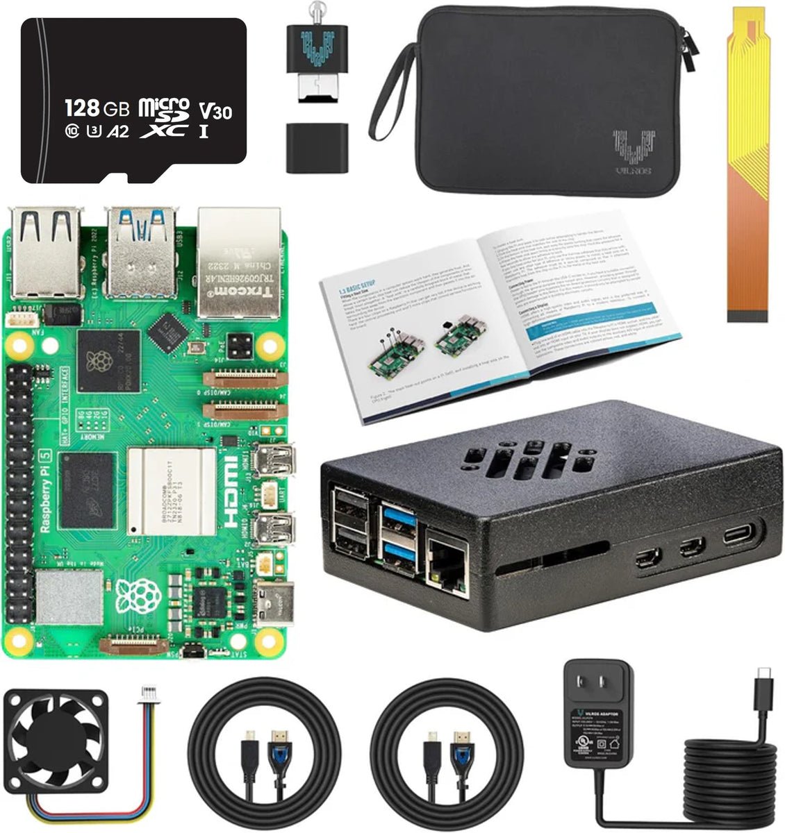 Vilros Raspberry Pi 5 Starter Kit MAX with aluminum alloy passive and active cooling case