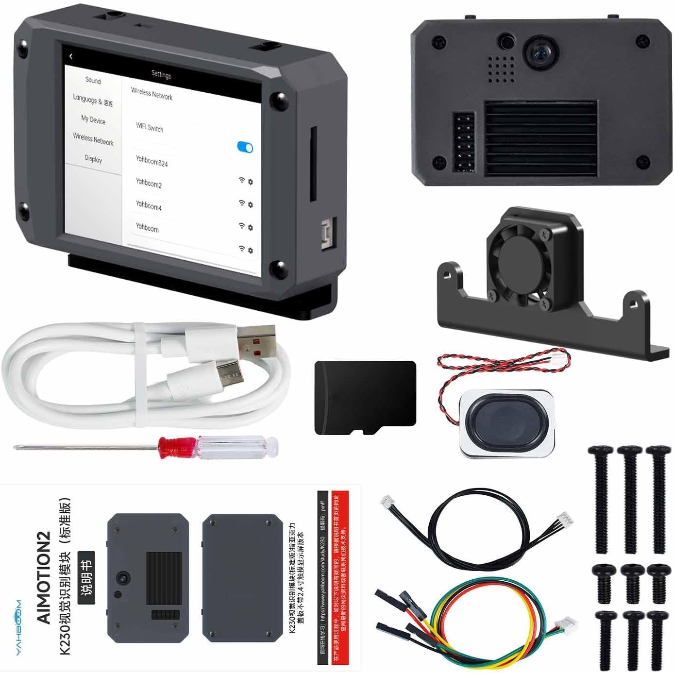 Yahboom K230 CanMV RISC-V AI vision development board with 2.4-inch touch display