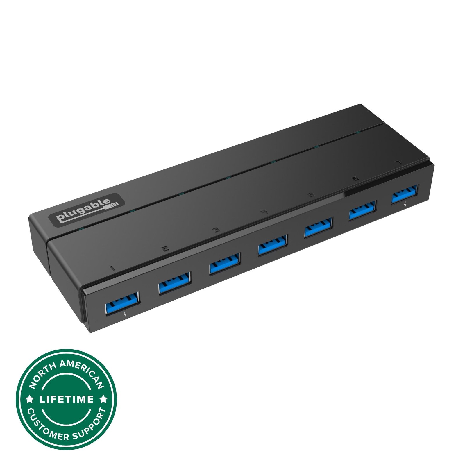 Plugable USB3-HUB7C 7-port USB 3.0 powered hub with 36W adapter for Raspberry Pi