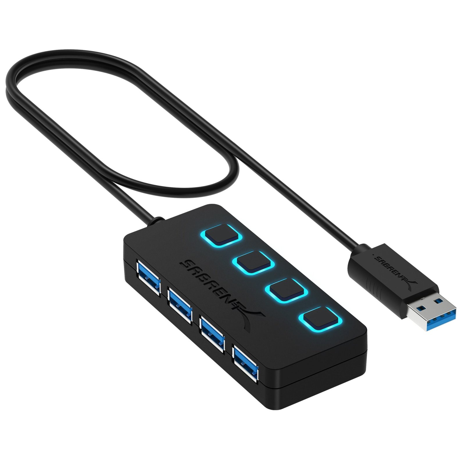 Sabrent HB-UM43 4-port USB 3.0 bus-powered hub with LED power switches for Raspberry Pi