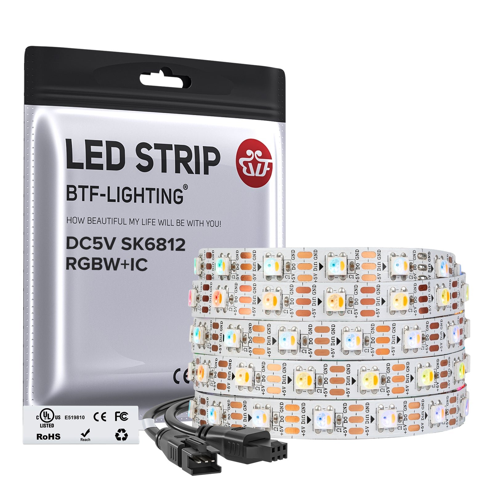 BTF-LIGHTING SK6812 RGBW addressable LED strip with dedicated white channel 5V