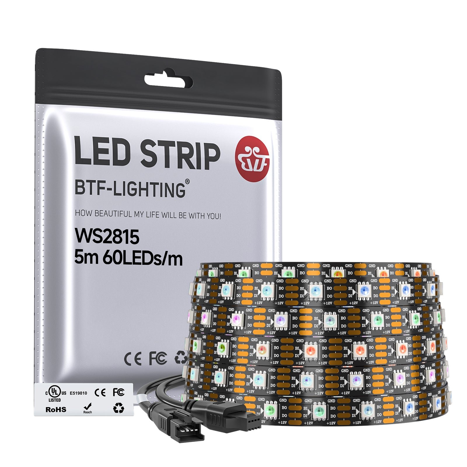 BTF-LIGHTING WS2815 12V dual-signal addressable RGB LED strip for long runs