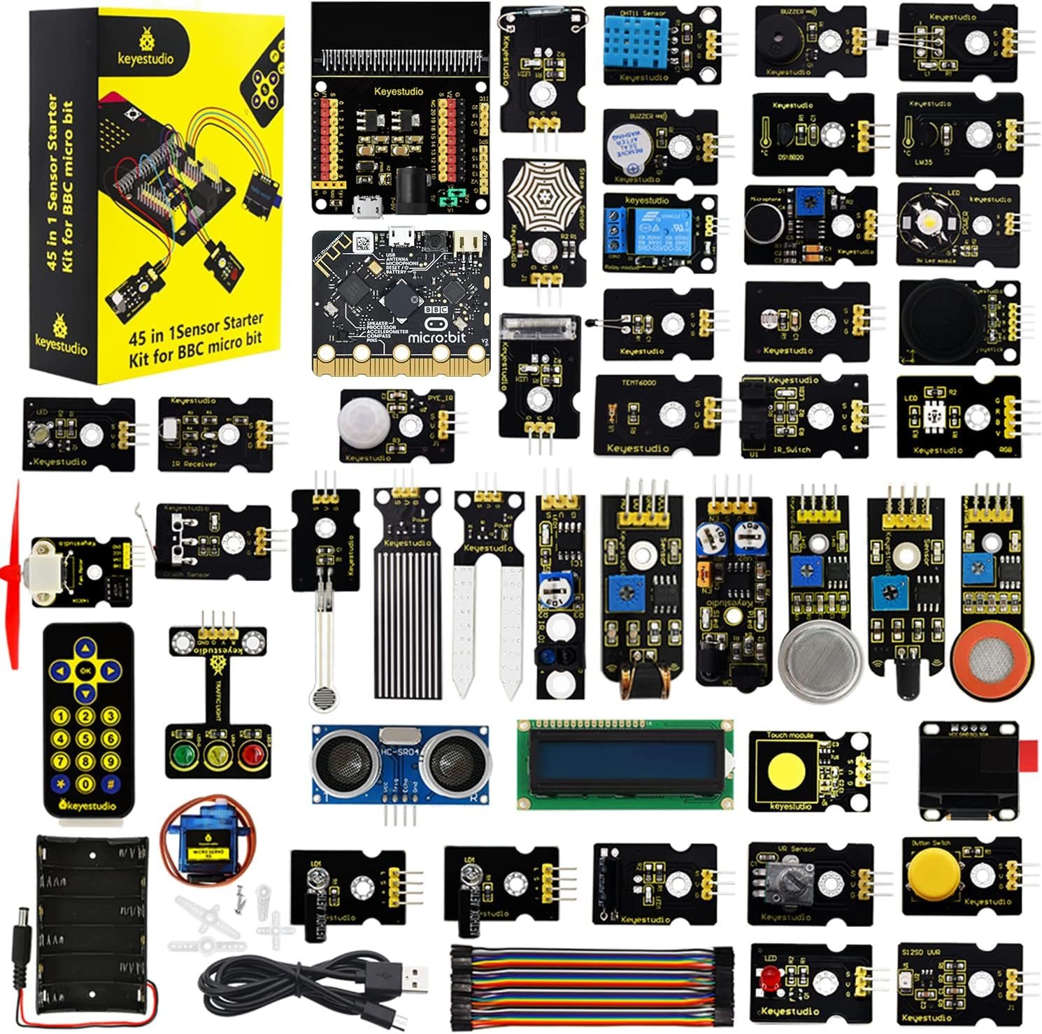 KEYESTUDIO 45 sensors starter kit with BBC micro:bit V2.2 board for classroom STEM education