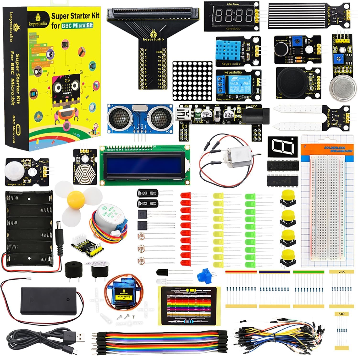 KEYESTUDIO Super Starter Kit for micro:bit V2 with T-breakout board breadboard and LCD display