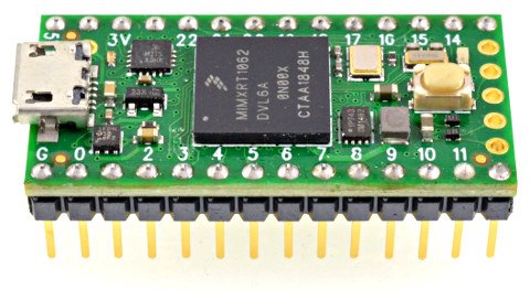 Teensy 4.0 with pre-soldered header pins ready for breadboard use