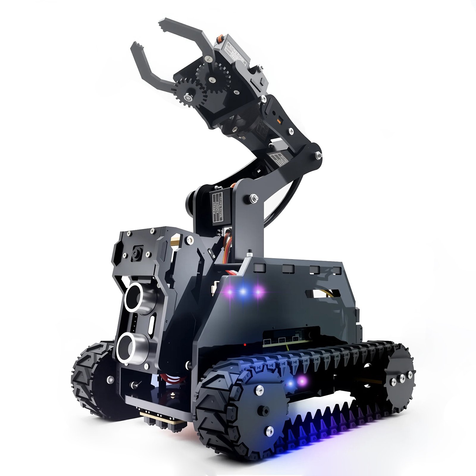 Adeept RaspTank tracked robot car kit for Raspberry Pi with 4-DOF robotic arm, camera and acrylic chassis