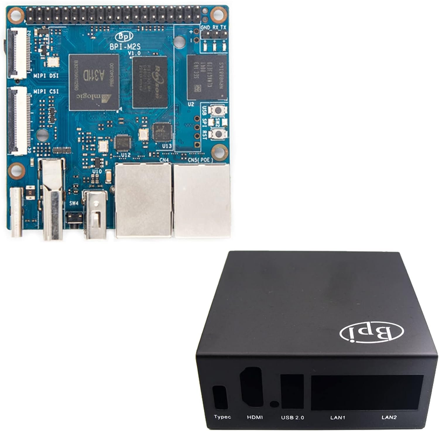 Banana Pi BPI-M2S Amlogic A311D board with dual gigabit Ethernet and black metal case