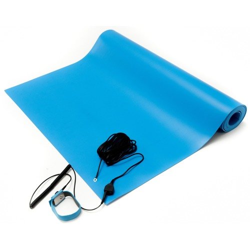 Bertech ESD general purpose anti-static bench mat kit in blue with wrist strap and ground cord