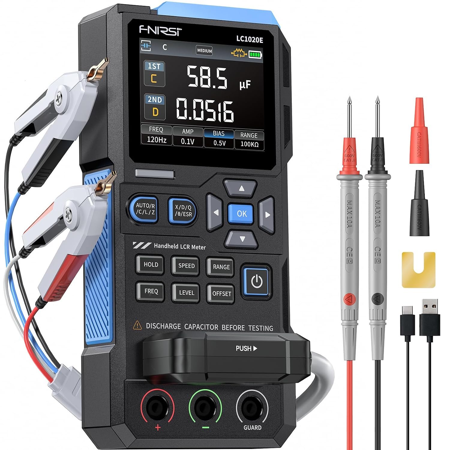 FNIRSI LC1020E 100kHz LCR meter with color TFT display