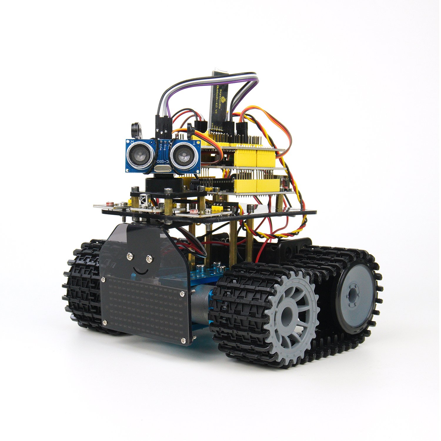 Keyestudio Mini Tank robot car kit for Arduino with caterpillar tracks, ultrasonic sensor and 8x16 LED dot matrix panel