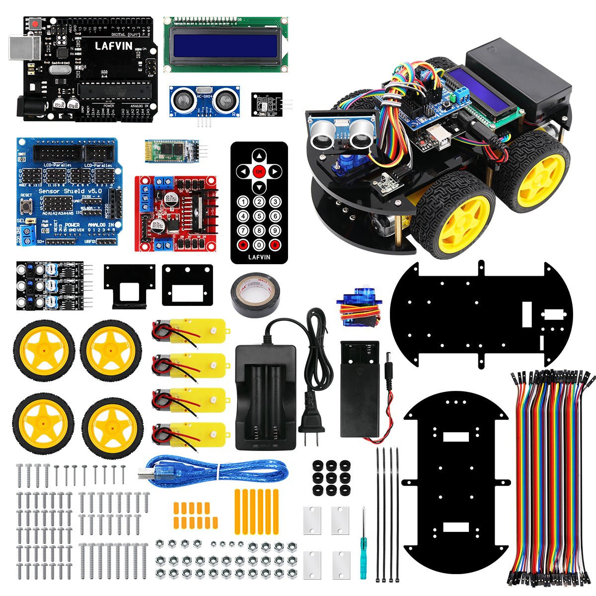 LAFVIN Smart Robot Car Kit for Arduino UNO R3 with line tracking module and ultrasonic sensor