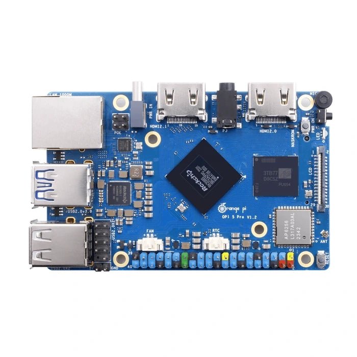 Orange Pi 5 Pro RK3588S board with LPDDR5 RAM, onboard WiFi 5, dual HDMI and eMMC socket