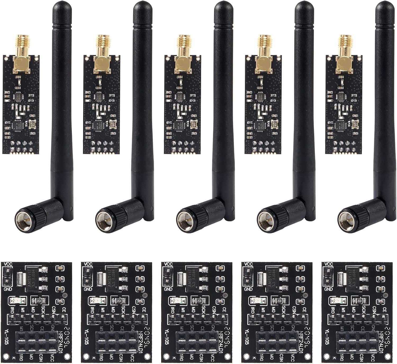 UMLIFE 5 pack NRF24L01+PA+LNA modules with SMA antennas and breakout adapter boards