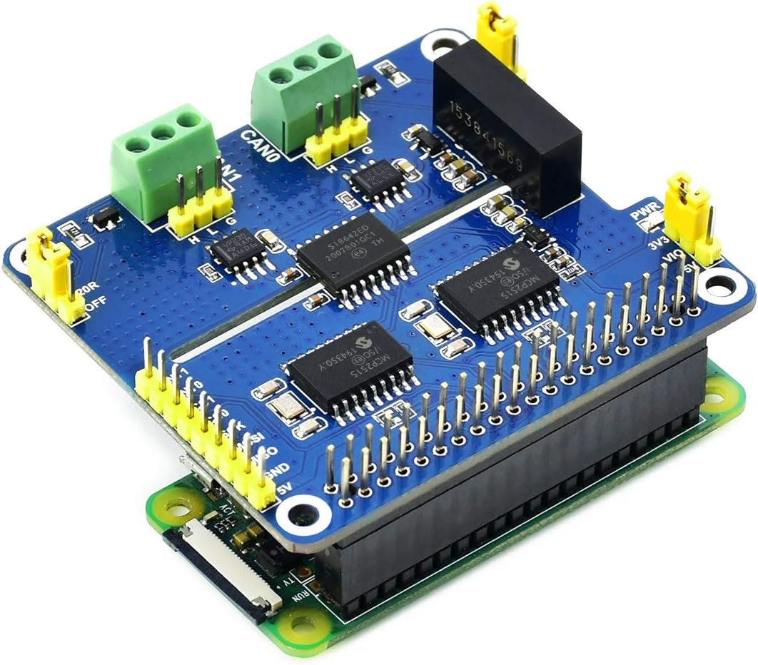 Waveshare 2-channel isolated CAN bus expansion HAT for Raspberry Pi with dual MCP2515 controllers