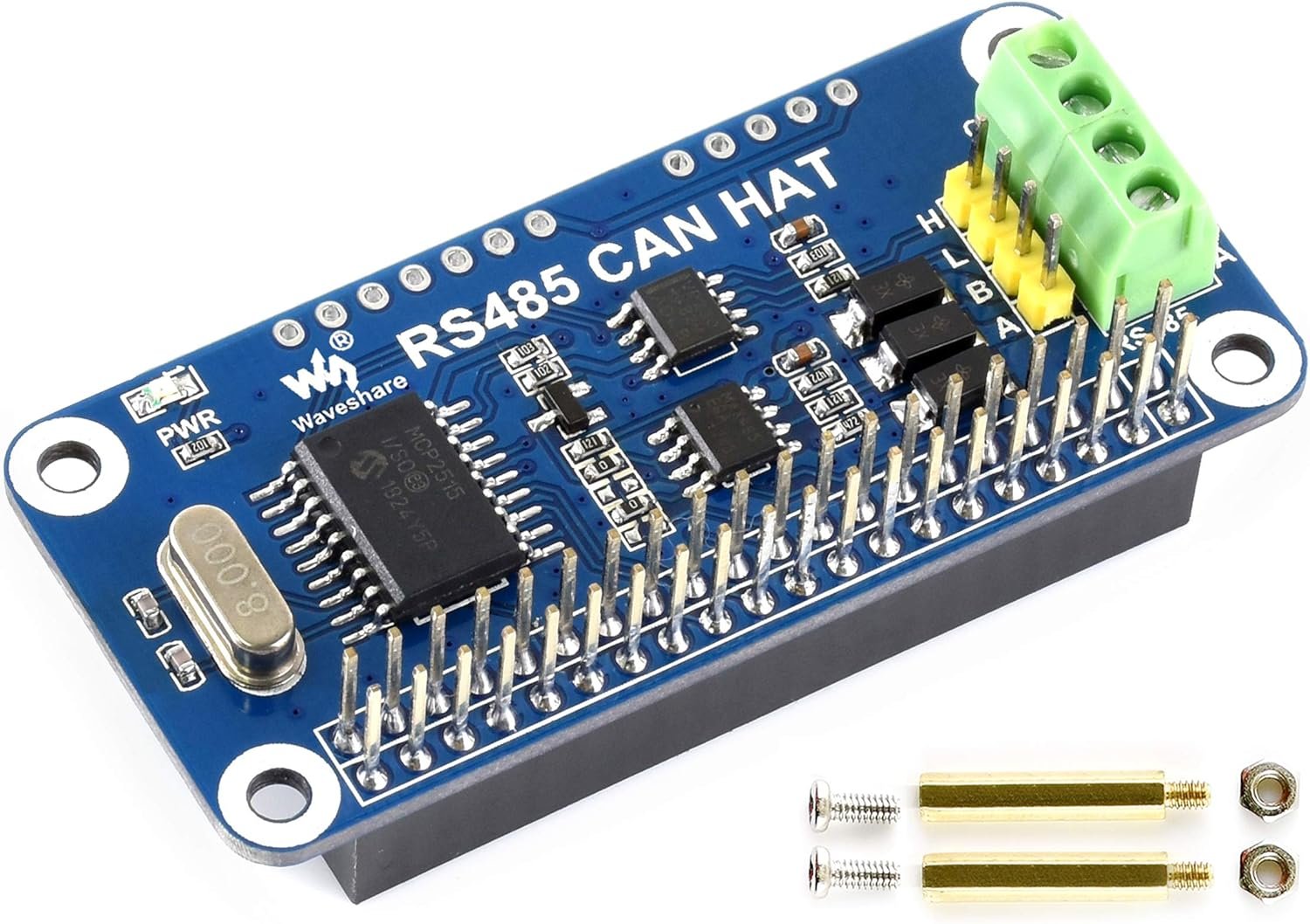 Waveshare RS485 CAN HAT for Raspberry Pi with MCP2515 CAN controller and SIT65HVD230 transceiver