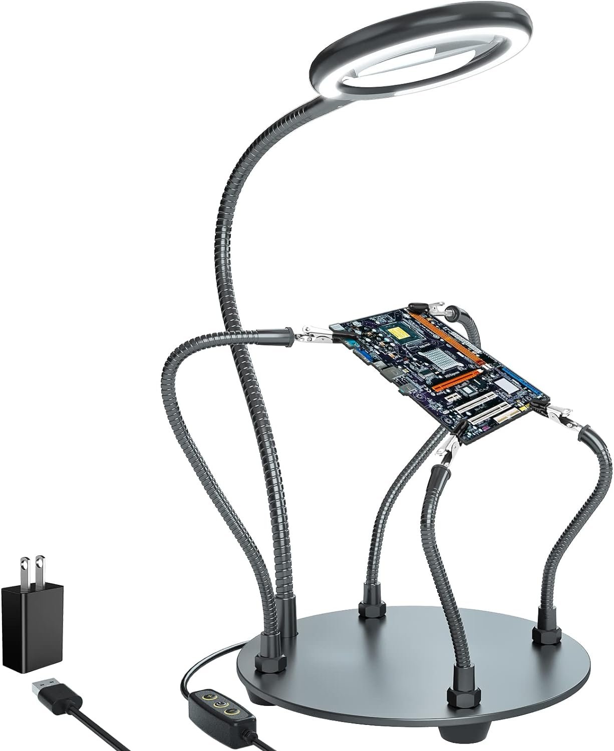 XYK helping hands soldering station with 3X LED magnifying lamp and 4 flexible arms