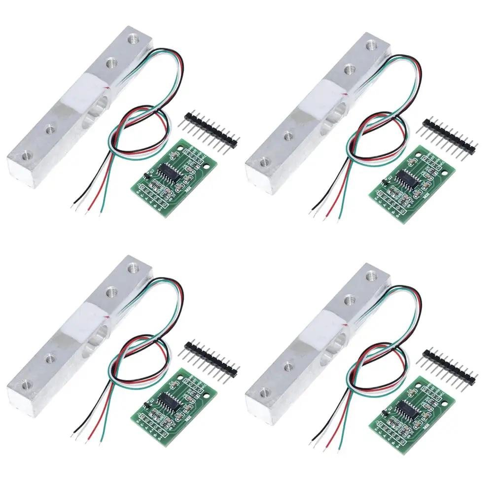 Four sets of 5kg load cells with HX711 ADC modules for classroom and multi-scale projects