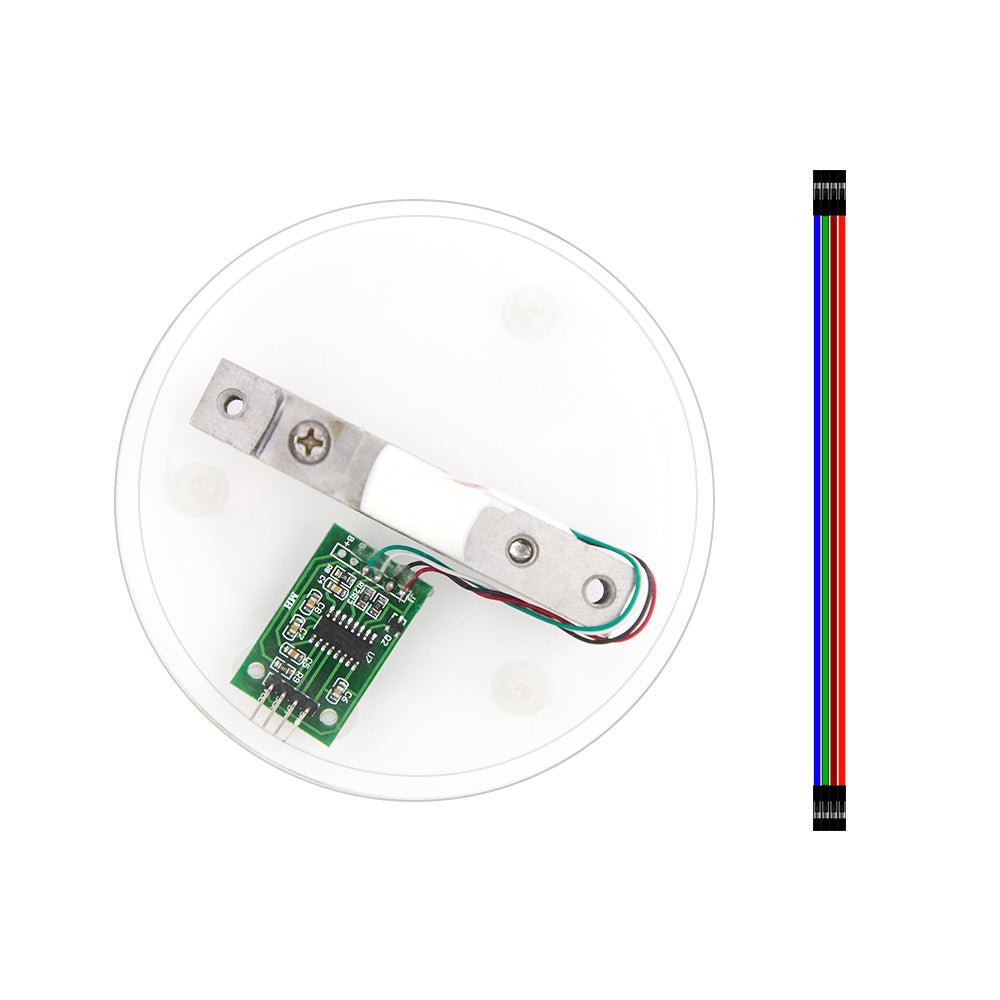 5kg straight-bar load cell with HX711 amplifier module and jumper wires for Arduino and ESP32