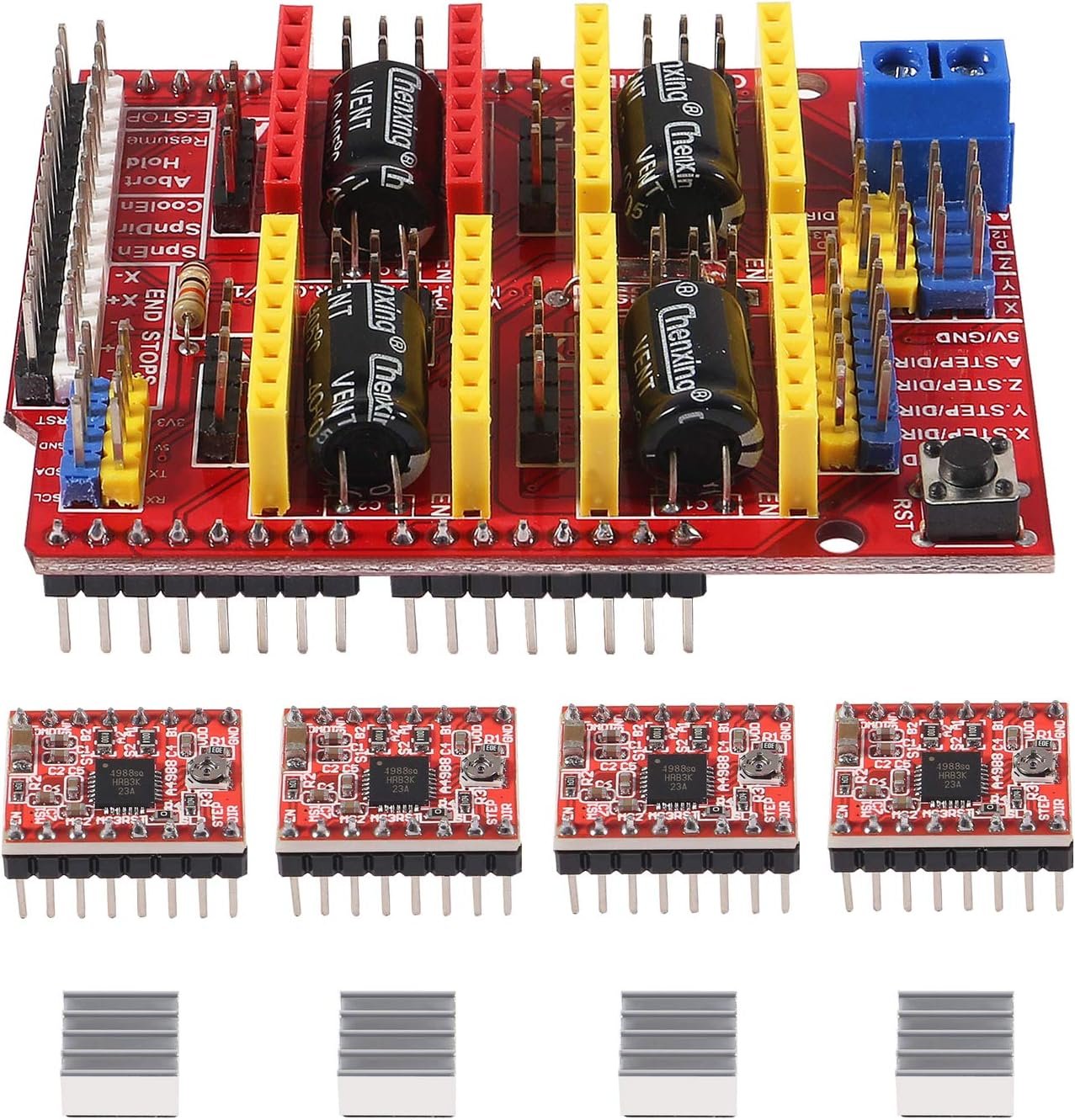 ACEIRMC CNC shield V3 with four A4988 stepper drivers and heatsinks for Arduino Uno