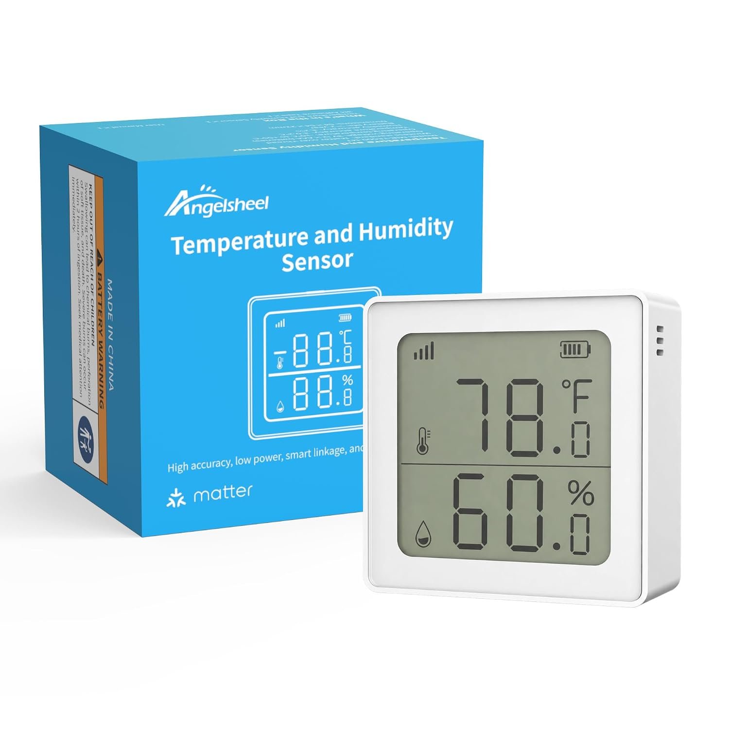 Angelsheel Matter over Thread temperature humidity sensor with 2.5 inch LCD display