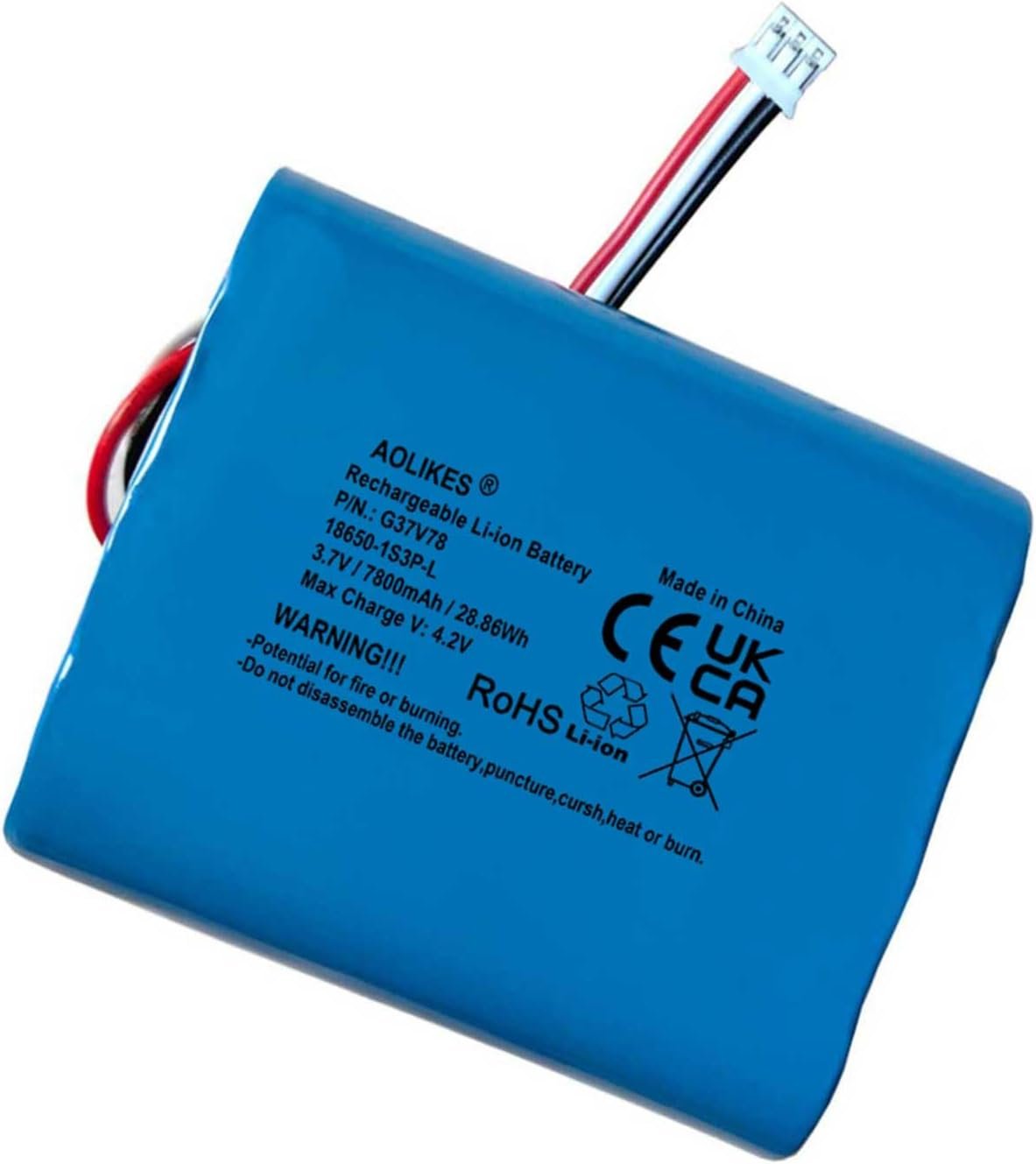AOLIKES 18650 1S3P 7800mAh 3.7V lithium-ion battery pack with protection board and PH2.0 3-pin plug