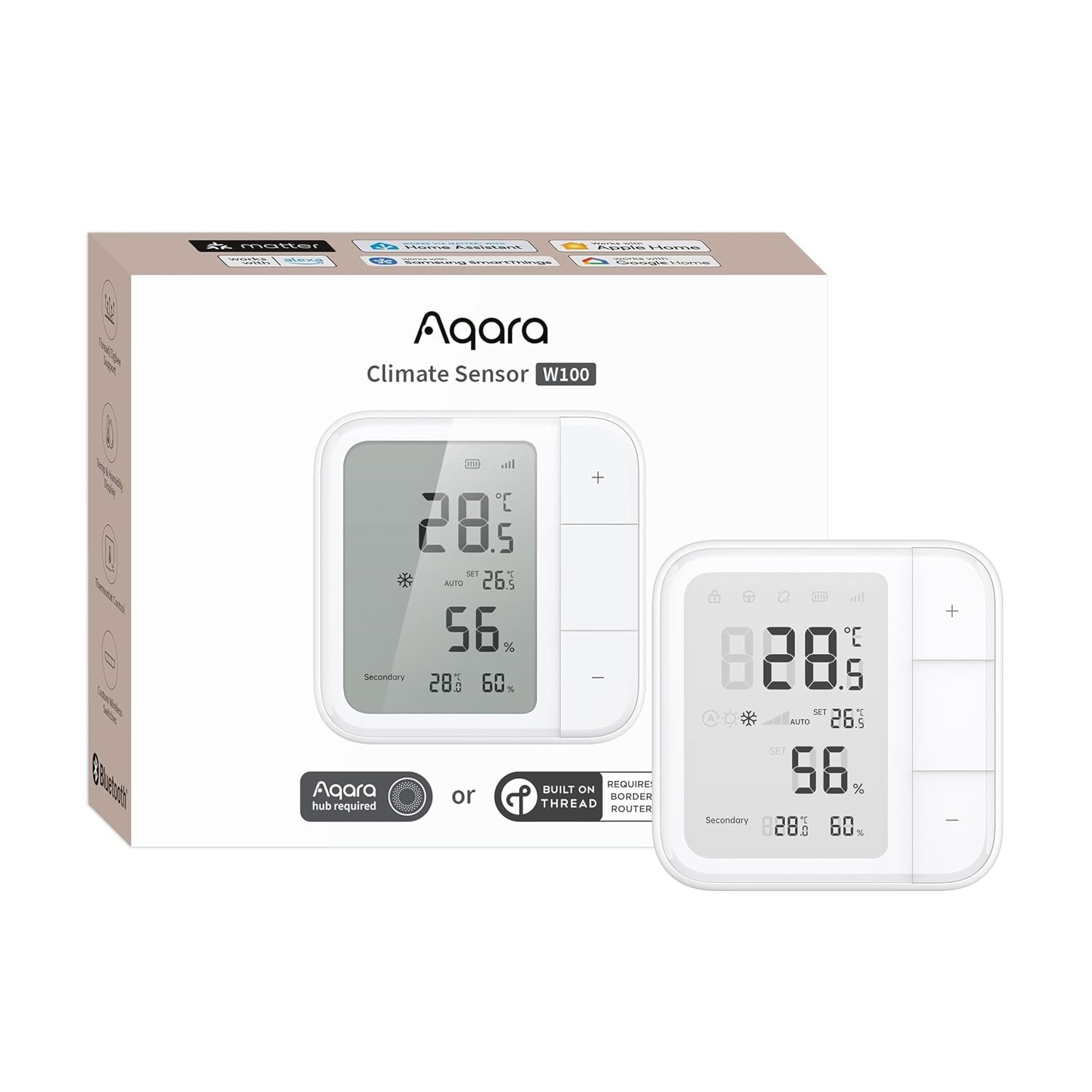 Aqara Climate Sensor W100 Matter over Thread temperature and humidity sensor with LCD display
