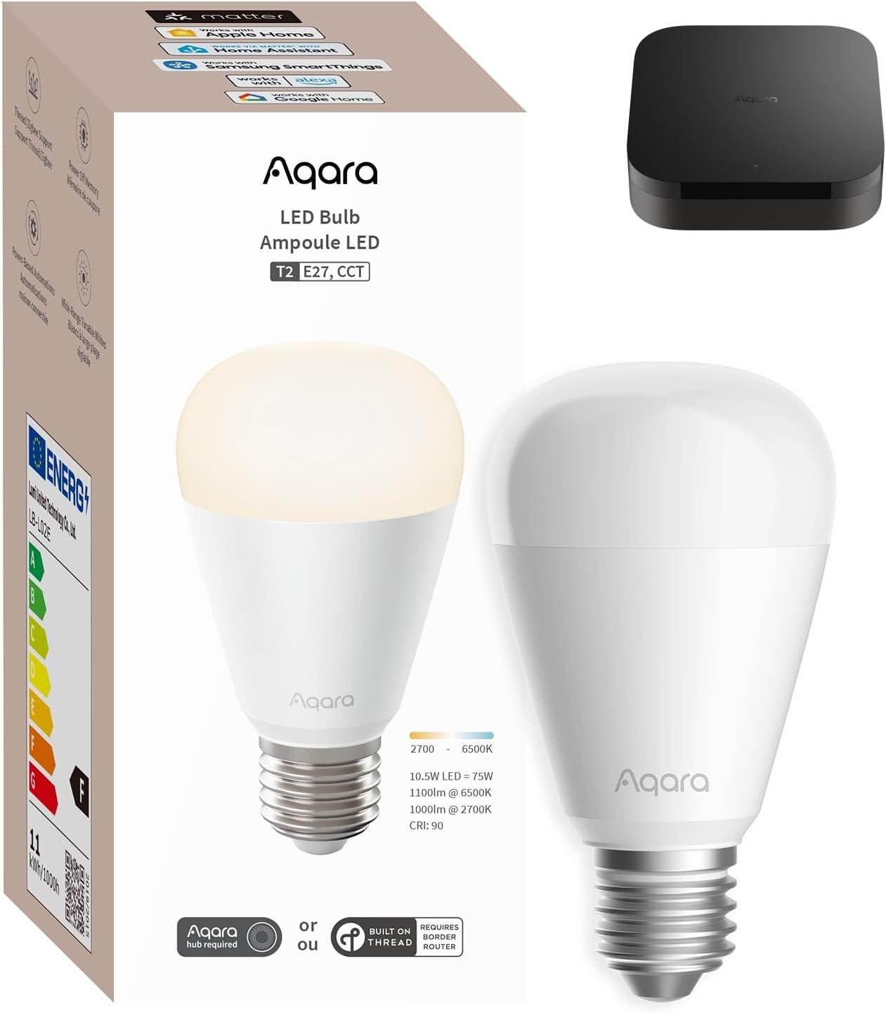 Aqara LED Bulb T2 Thread and Zigbee Matter smart bulb with Aqara M3 hub