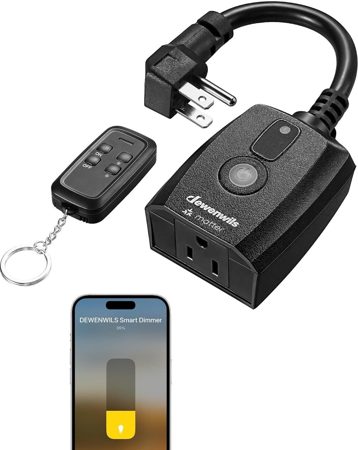 DEWENWILS Wi-Fi Matter outdoor smart dimmer plug single outlet with remote for string lights