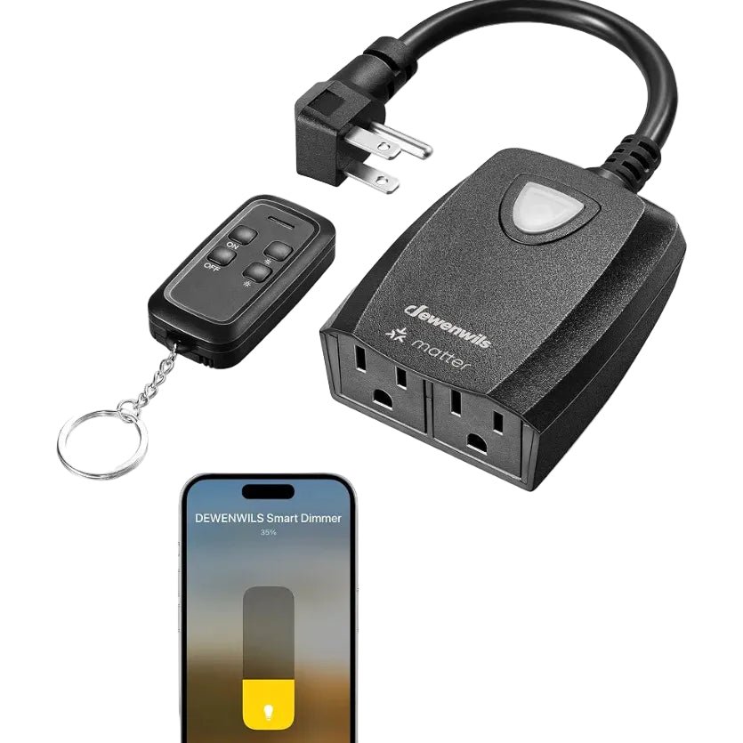 DEWENWILS Wi-Fi Matter smart dimmer plug with two outlets and 100 ft remote