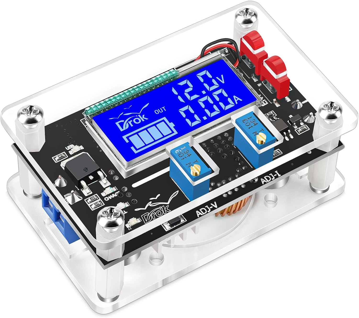 DROK adjustable DC boost converter 6-30V to 7-32V 5A with LCD voltage and current display